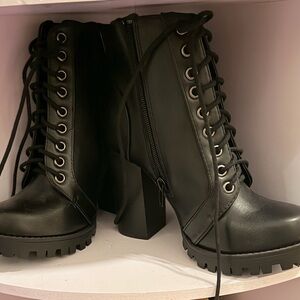 Black Lace-Up Ankle Boots